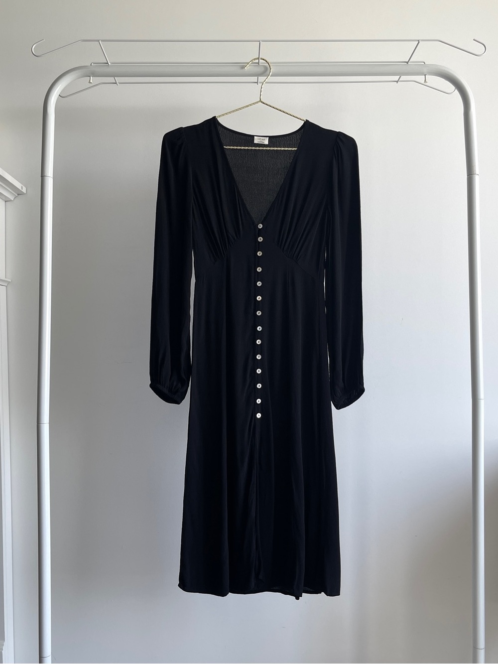 Aritzia Button-Front Black Long Sleeve Dress